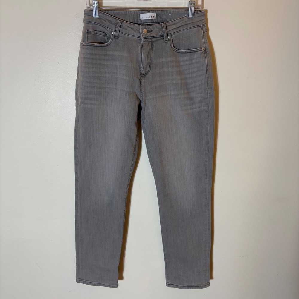 LOFT The Girlfriend Jeans Womens 26/2 Grey Relaxed Tapered Mid Rise Pant